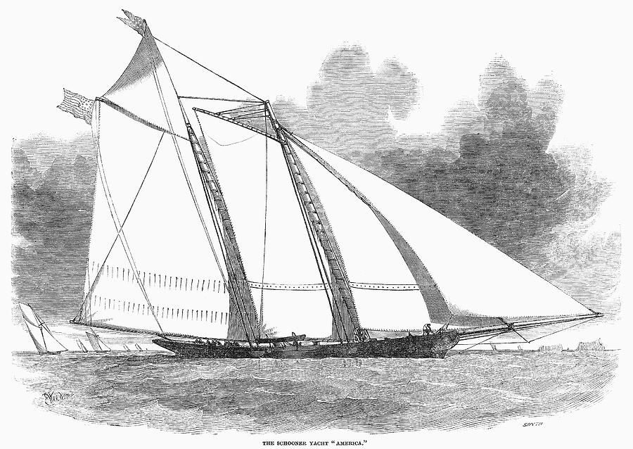 Racing Yacht America, 1851 Painting by Granger