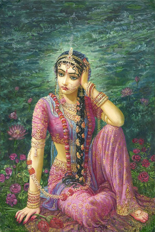 Swan Painting - Radha Alone by Syamarani Dasi