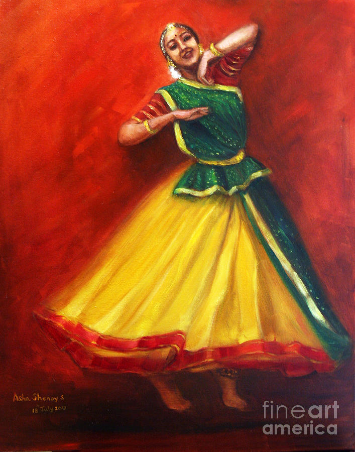 Radha dancing thinking of Krishna Painting by Asha Sudhaker Shenoy