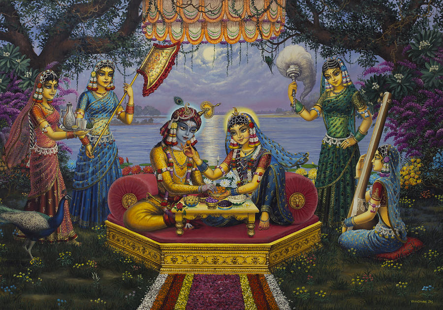 Krishna Painting - Radha Krishna Bhojan Lila by Vrindavan Das Krishna Painting - Radha Krishna Bhojan Lila by Vrindavan Das
