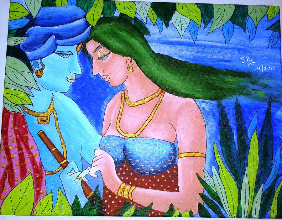 Radha Painting - Radha Krishna by Jagjeet Kaur