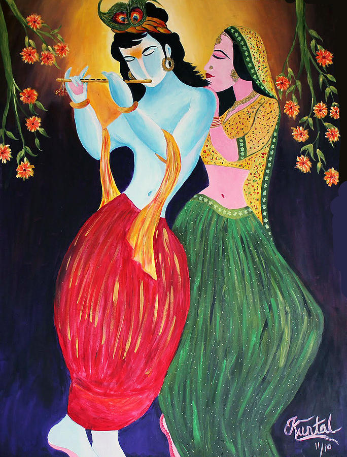 Flute Painting - Radha Krishna by Kuntal Choksi