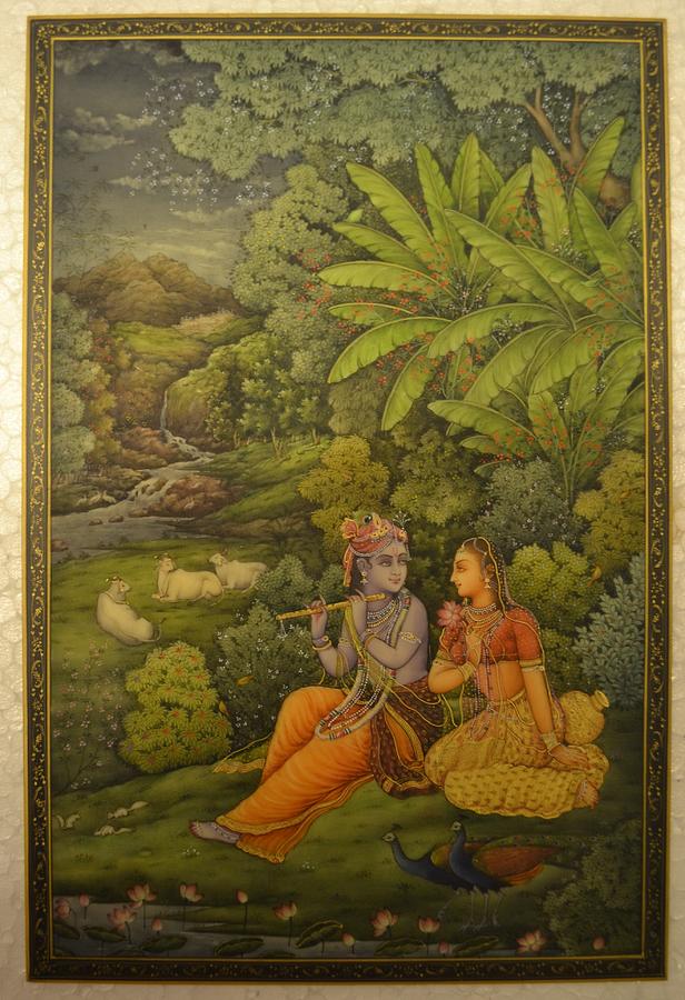 Nature Painting - Radha Krishna by Om Sharma