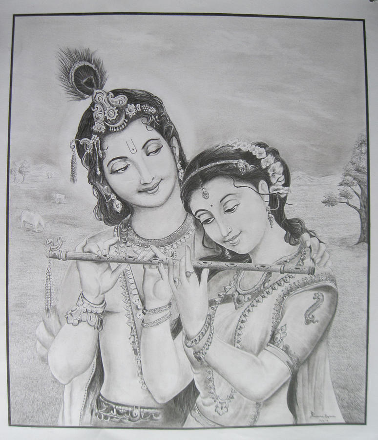 Pencil Sketch Of Lord Krishna & Radha - Desi Painters