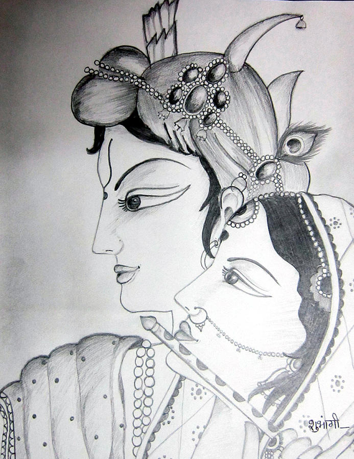 Radha With Kanha Drawing by Shubhangi Nautiyal