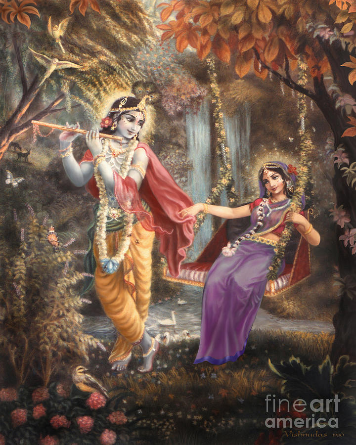 Krishna Images Painting - Radhas Swing by Vishnu Das