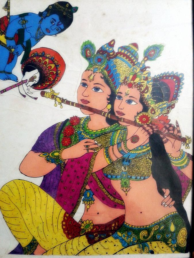 God Drawing - Radhe Krishna  by Mukul Dhankhar