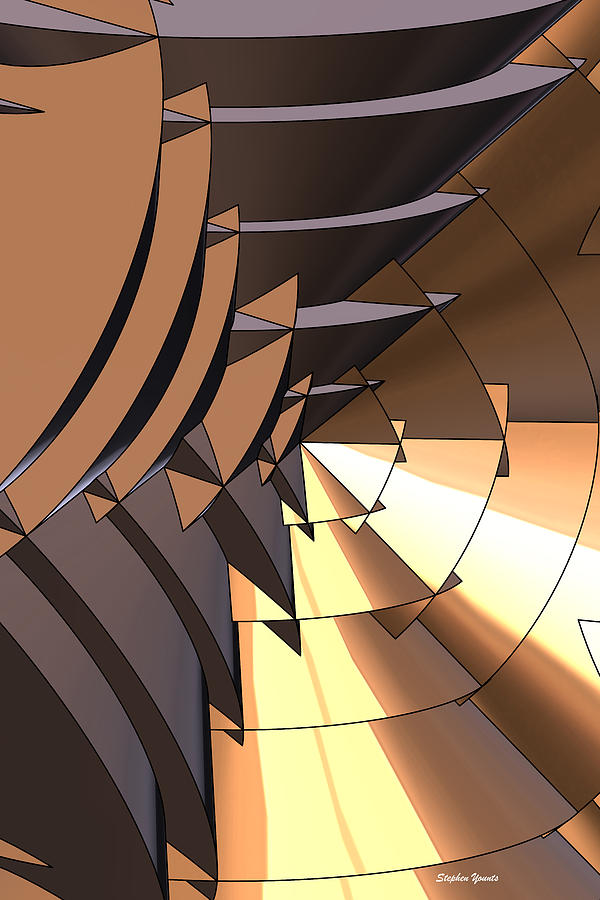 Abstract Digital Art - Radial Edges - Bronze by Stephen Younts