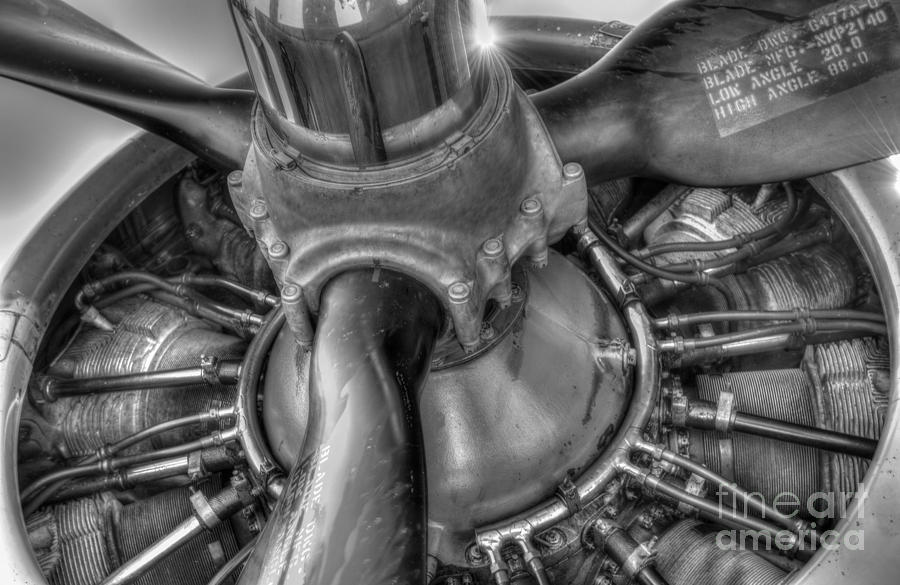 Radial Engine In Black And White Photograph