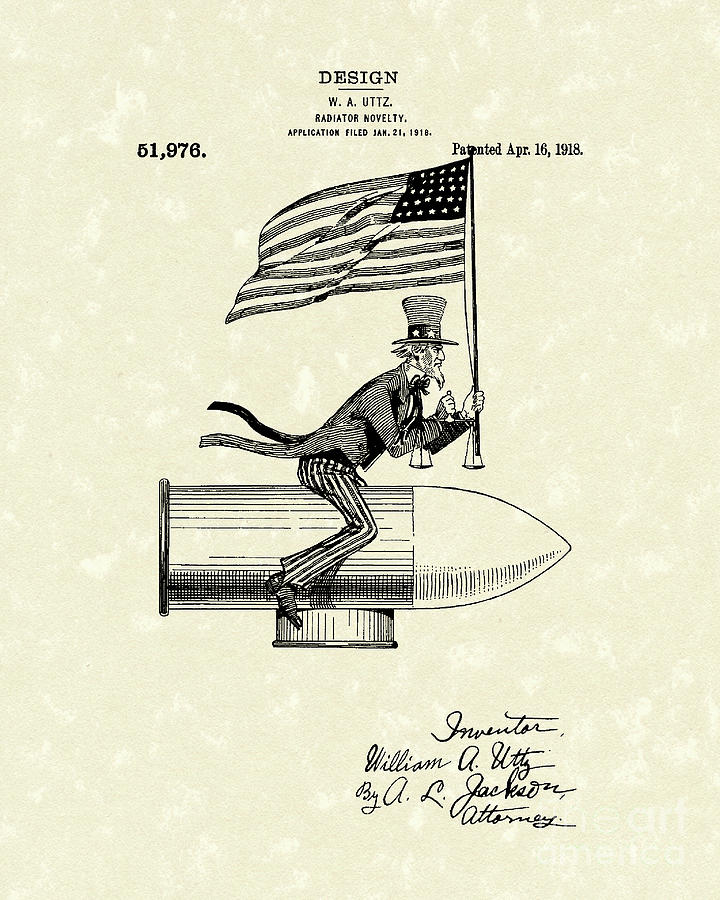 Utiz Drawing - Radiator Ornament 1918 Patent Art by Prior Art Design