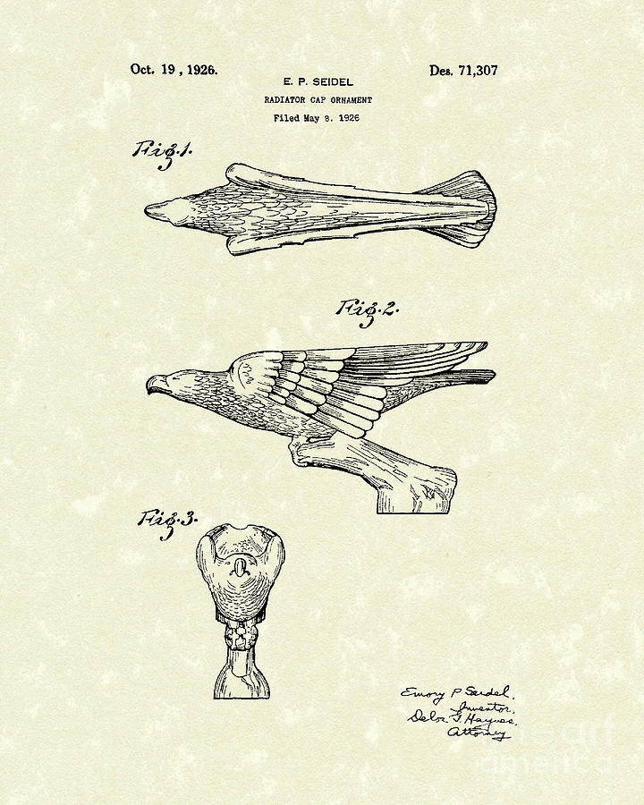 Radiator Ornament 1926 Patent Art Drawing by Prior Art Design