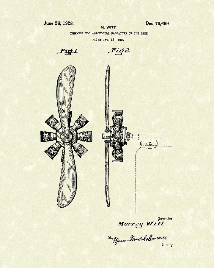 Radiator Ornament 1928 Patent Art Drawing by Prior Art Design