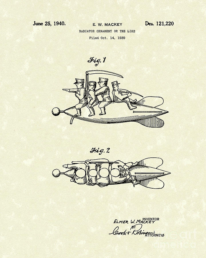 Radiator Ornament 1940 Patent Art Drawing by Prior Art Design