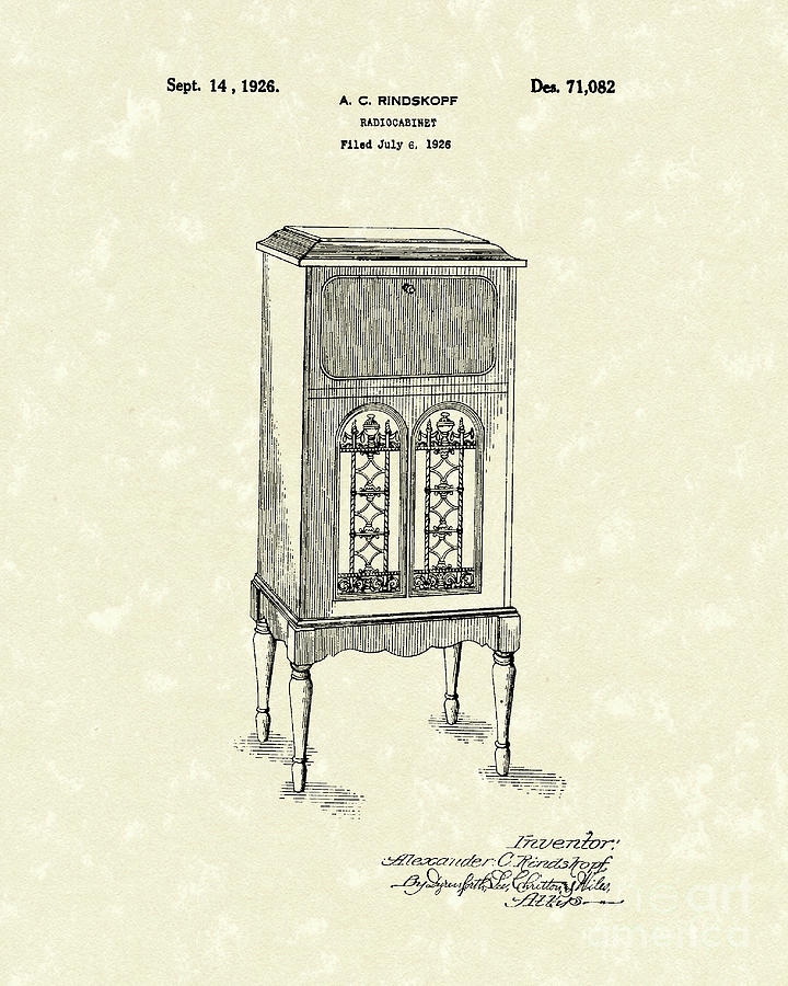 Radio Cabinet 1926 Patent Art Drawing by Prior Art Design