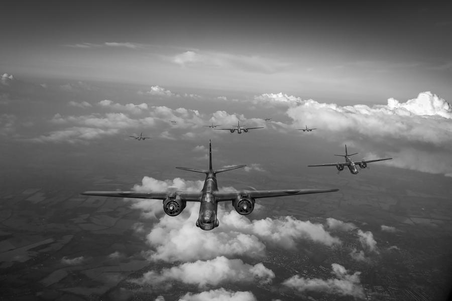 RAF Bostons at medium altitude black and white version Photograph by Gary Eason