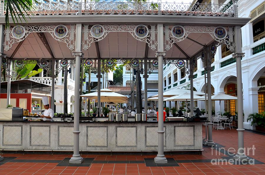 Sign Photograph - Raffles Hotel Courtyard bar and restaurant Singapore by Imran Ahmed