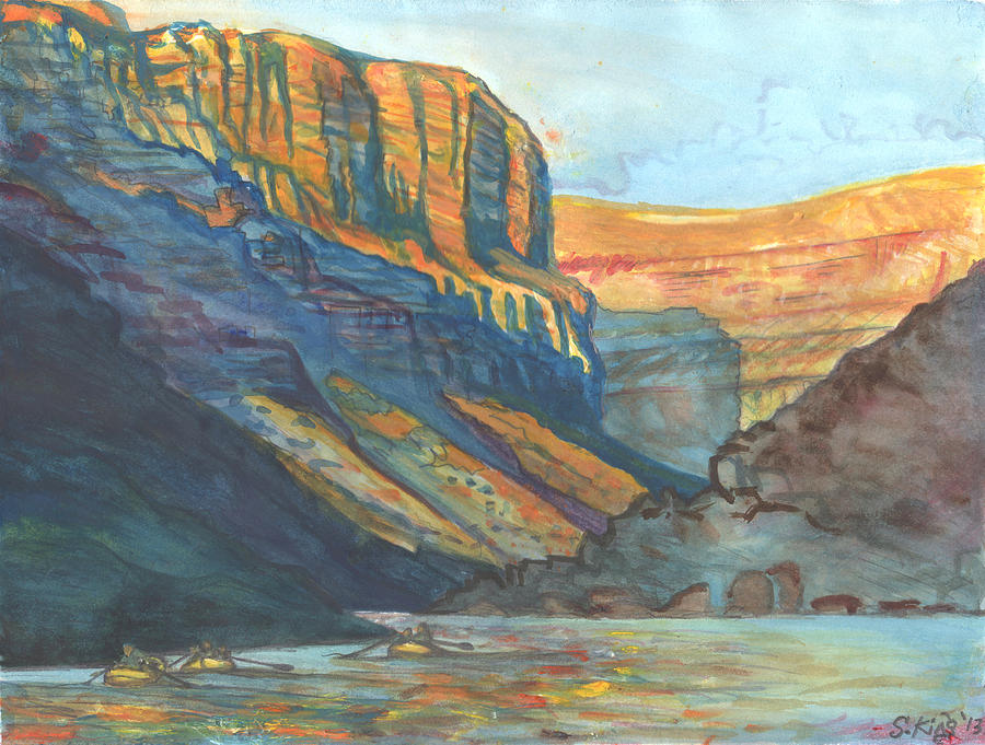 Grand Canyon National Park Painting - Rafts in Marble Canyon by Steve King