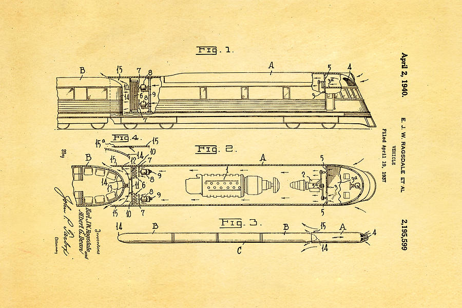 Train Photograph - Ragsdale Train Vehicle Patent Art 1940 by Ian Monk