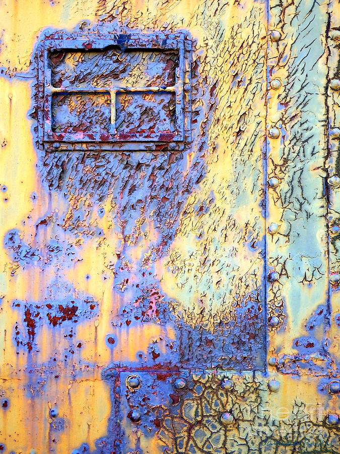 Rail Rust - Abstract - Crackled Blue Window Photograph by Janine Riley