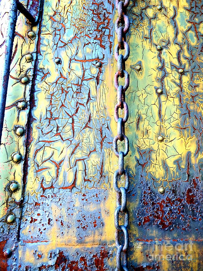 Bolt Photograph - Rail Rust - Abstract - In Chains by Janine Riley