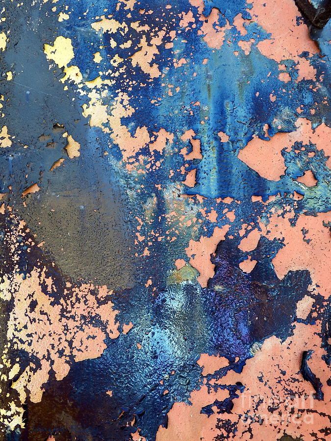 Train Photograph - Rail Rust - Abstract - Iridescent Blue by Janine Riley
