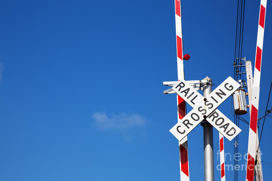Sign Photograph - Railroad crossing sign by Jane Rix