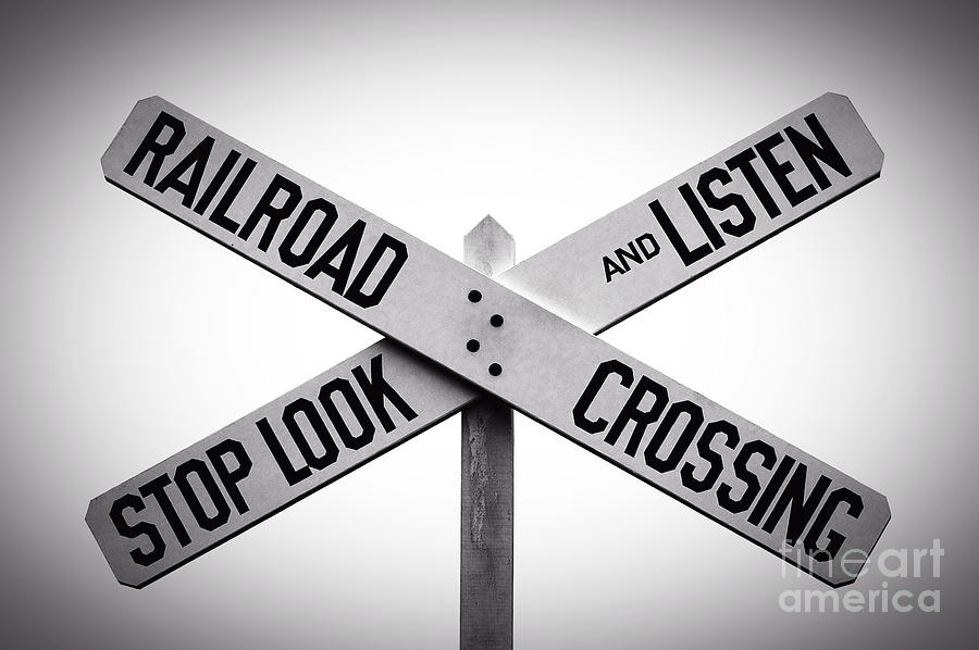 Railroad Crossing Stop Look Listen Photograph by Phil Cardamone