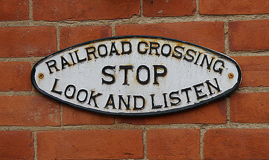 Railroad Sign - Stop Look Listen Photograph by Richard Reeve