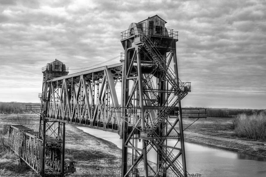 Black And White Photograph - Railroad Vertical Lift Bridge by JC Findley