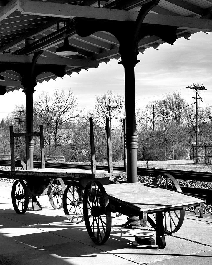 Railroad wagons in black and white Photograph by Denise Beverly