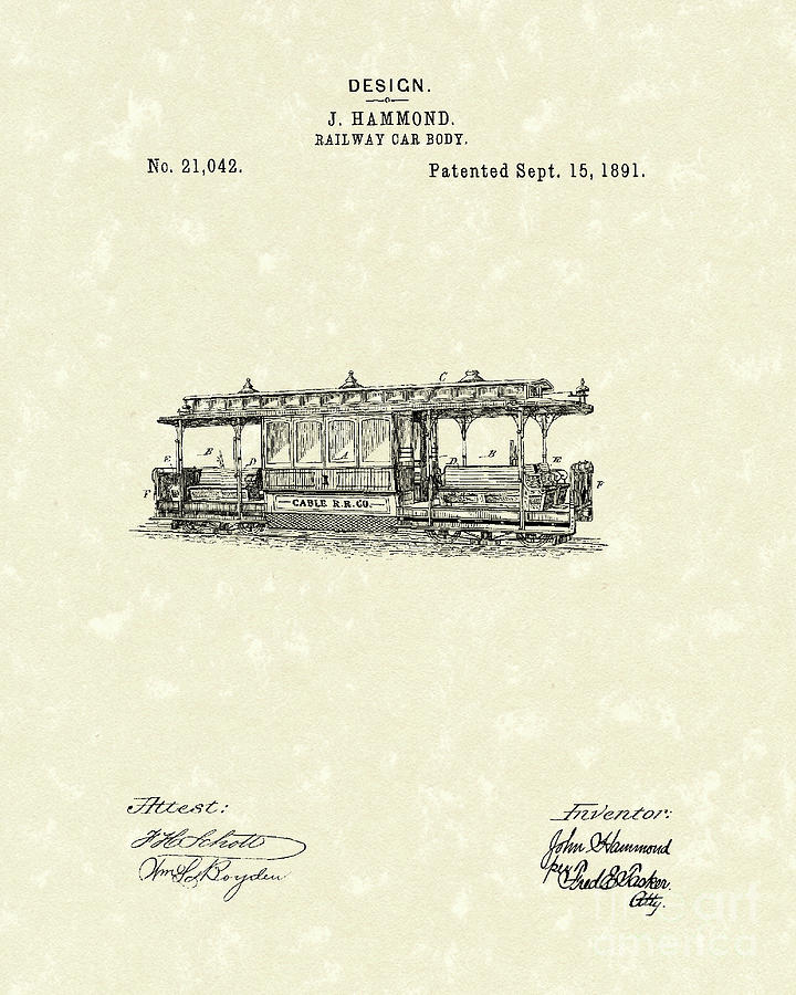 Railway Body 1891 Patent Art Drawing by Prior Art Design