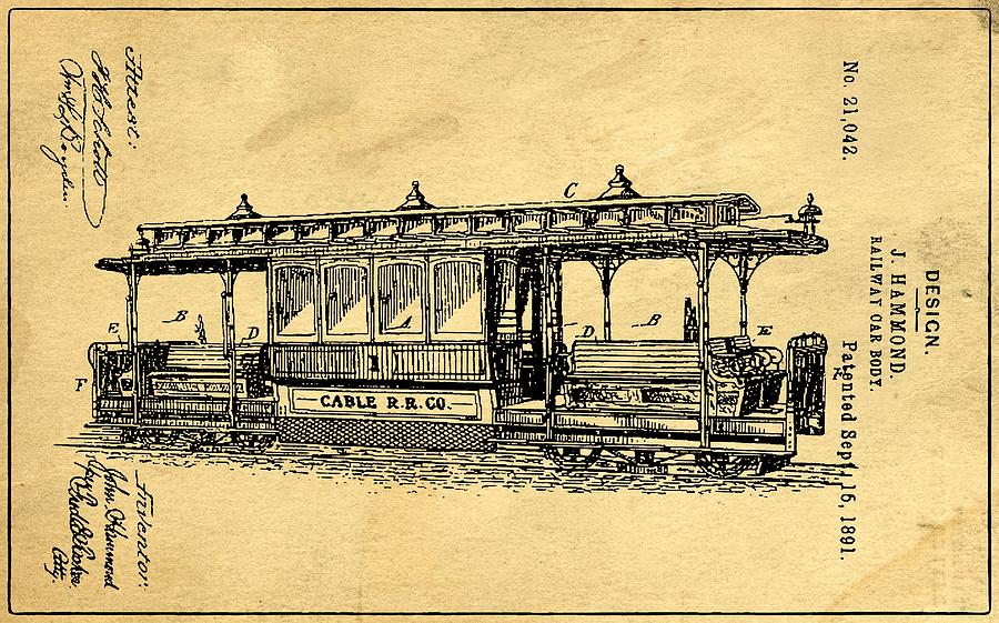 Vintage Photograph - Railway Car Body Support Patent Drawing From 1891 1 by Samir Hanusa