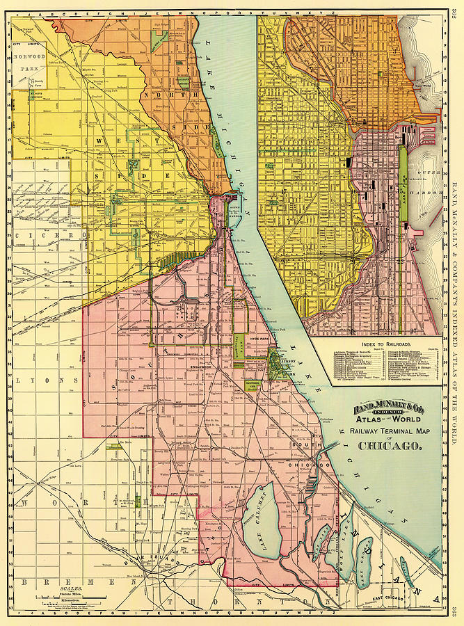 Railway Terminal Map of Chicago 1897 Drawing by Mountain Dreams