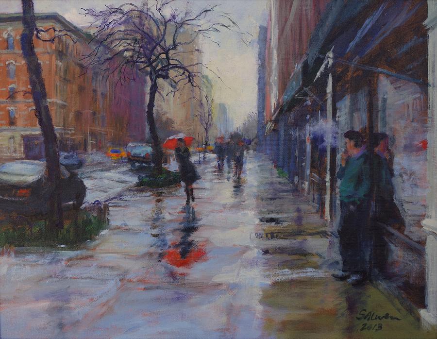 Umbrella Painting - Rain and Smoke on Amsterdam Avenue by Peter Salwen