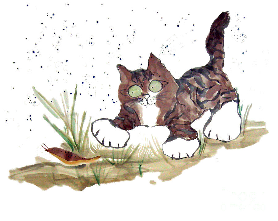 Rain and Snail Stalking Painting by Ellen Miffitt