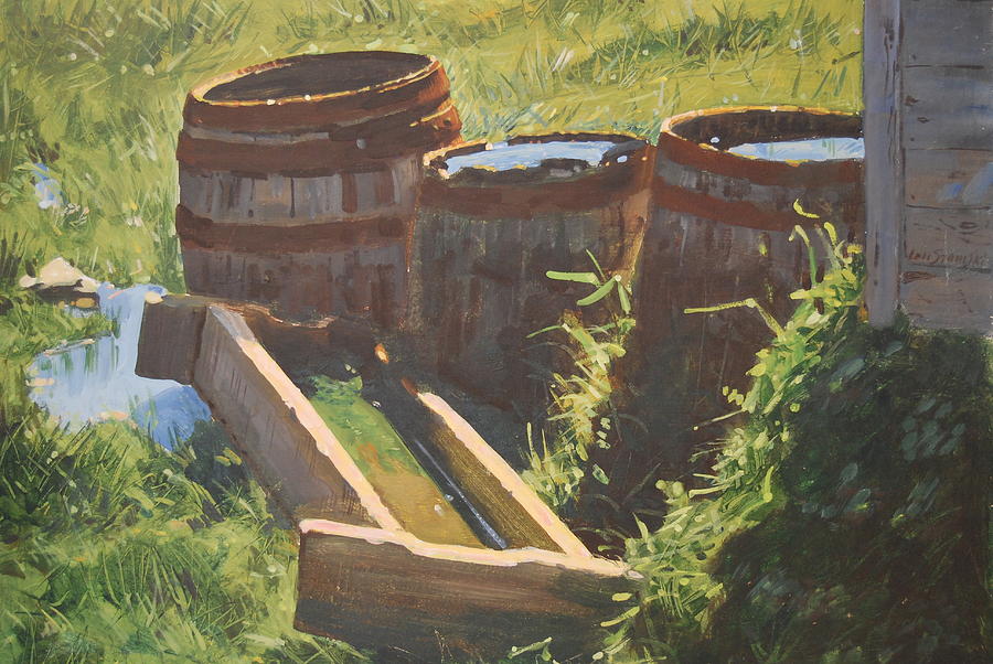 Rain Barrels With Watering Trough Painting by Len Stomski
