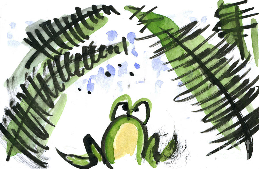 Rain Drenched Ferns and Frog Painting by Ellen Miffitt