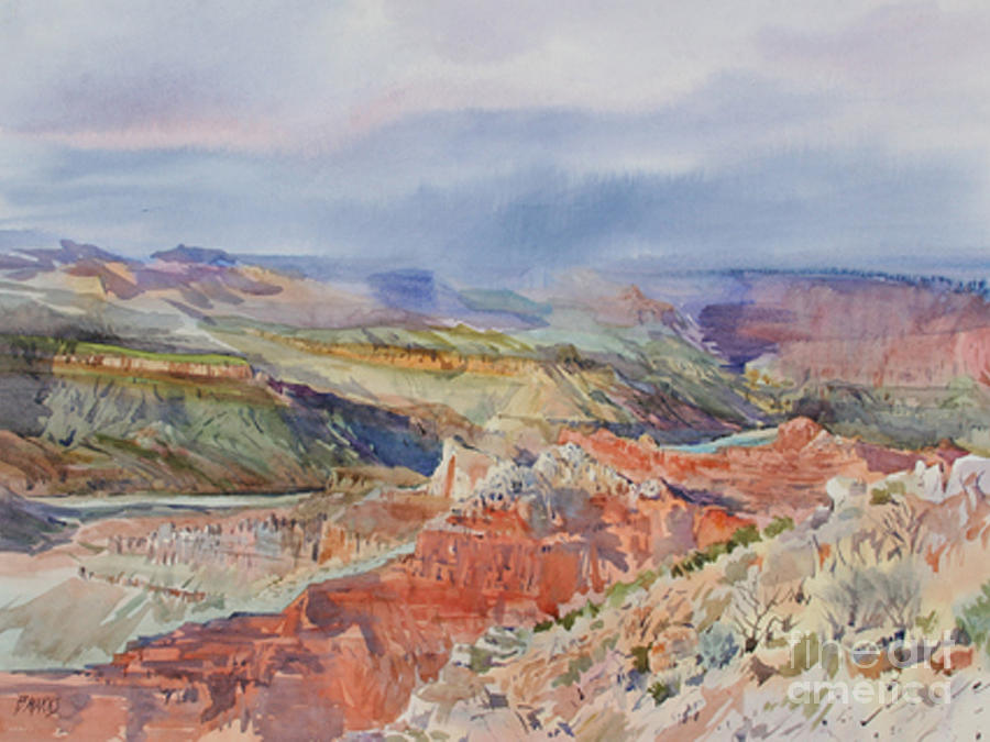 Rain Enters The Grand Canyon Painting by Bernard Marks