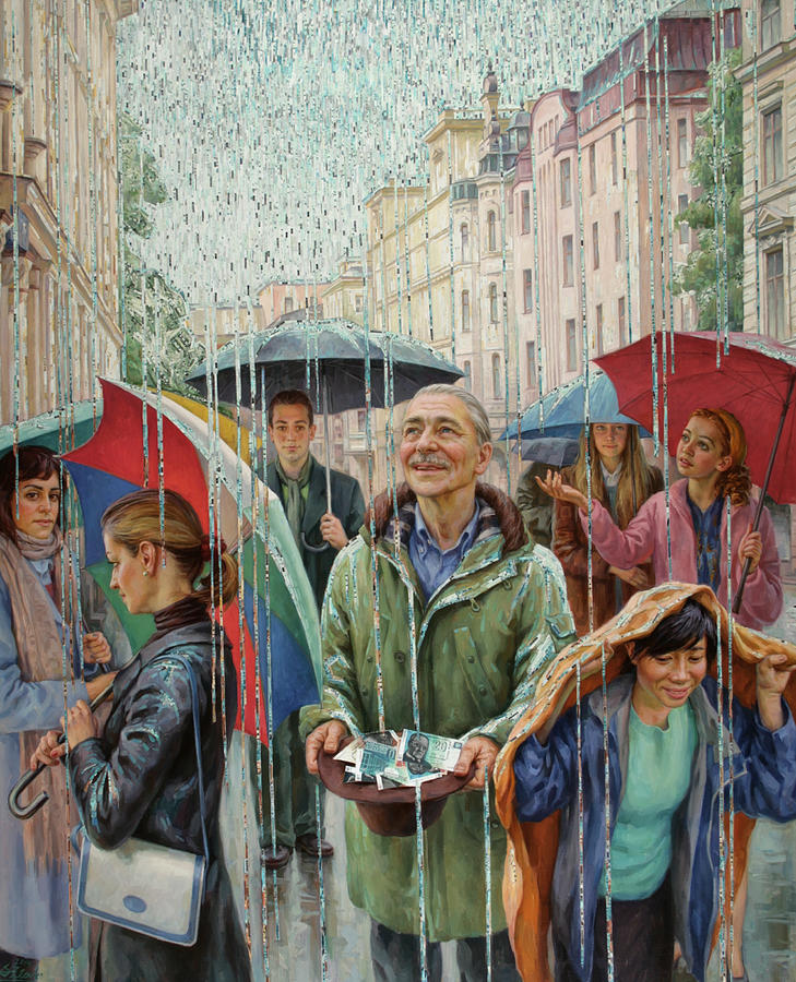 Portrait Painting - Rain of money by Serguei Zlenko
