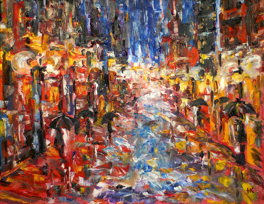 Rain On 5th Ave Painting by Helen Kagan