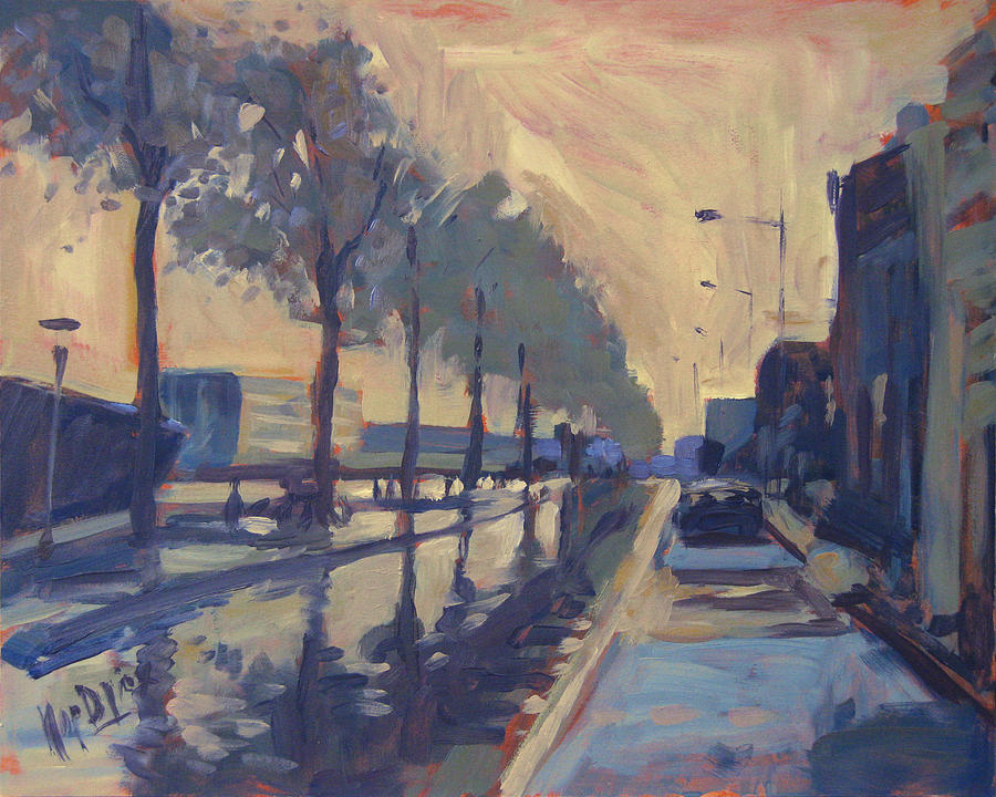 Rain on the Havendijk Tilburg Painting by Nop Briex