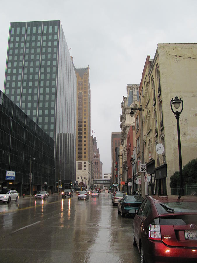 Milwaukee Photograph - Rain on Water Street 2 by Anita Burgermeister