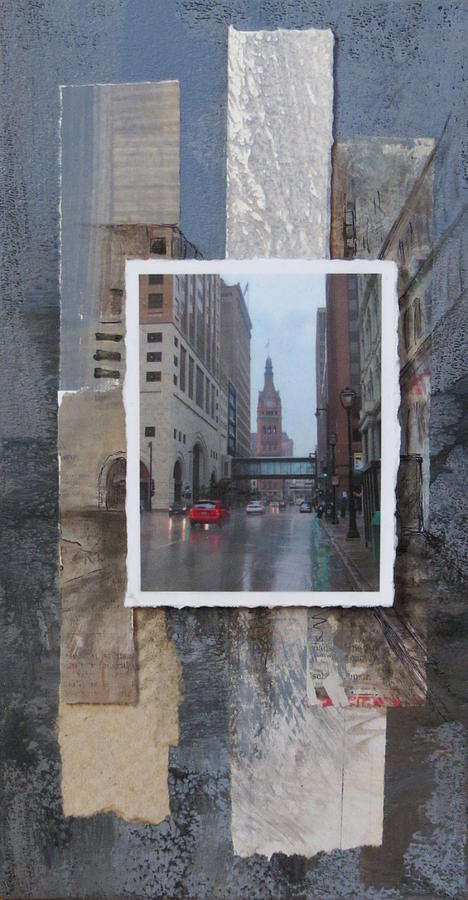 Rain Water Street w City Hall Mixed Media by Anita Burgermeister