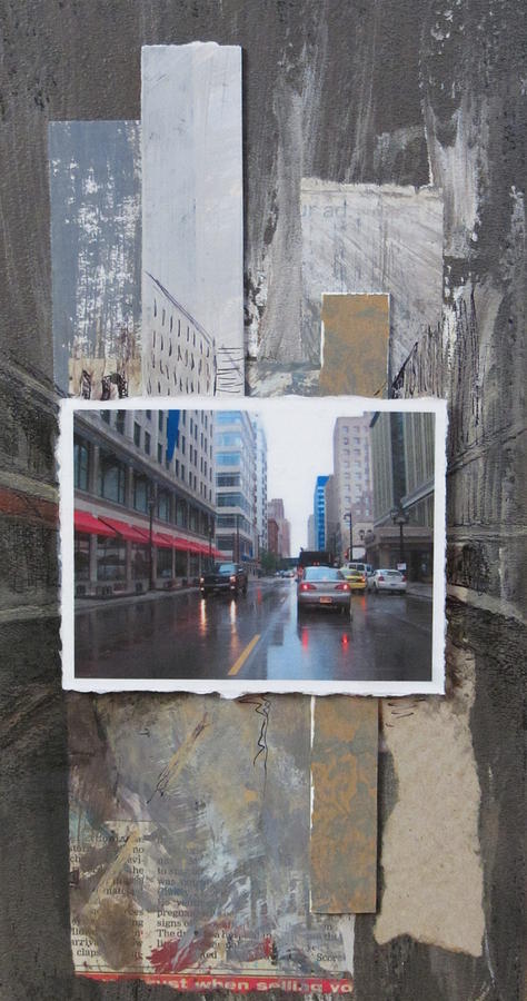 Rain Wisconsin Ave wide view Mixed Media by Anita Burgermeister