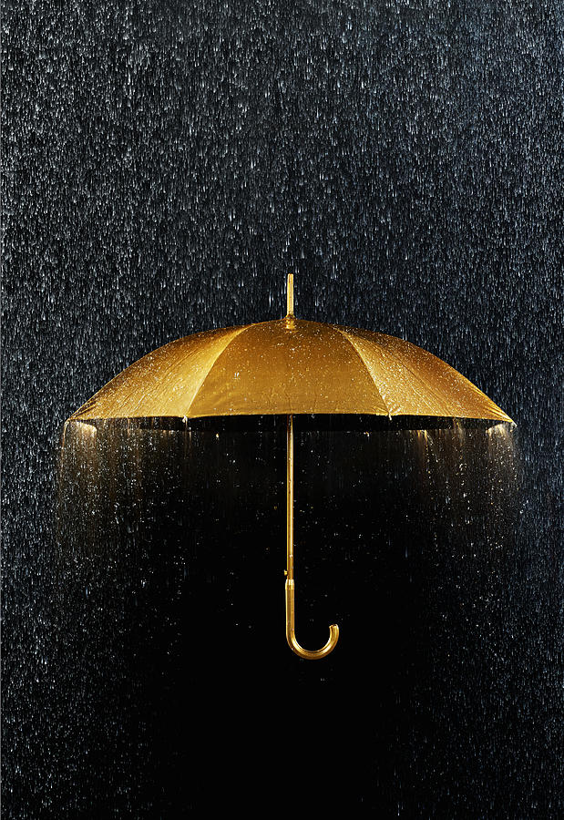 Rain with Gold Umbrella Photograph by Annabelle Breakey