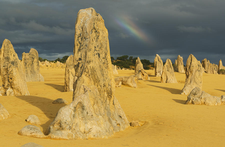 Rainbow And Limestone Pinnacles Nambung Photograph by Kevin Schafer
