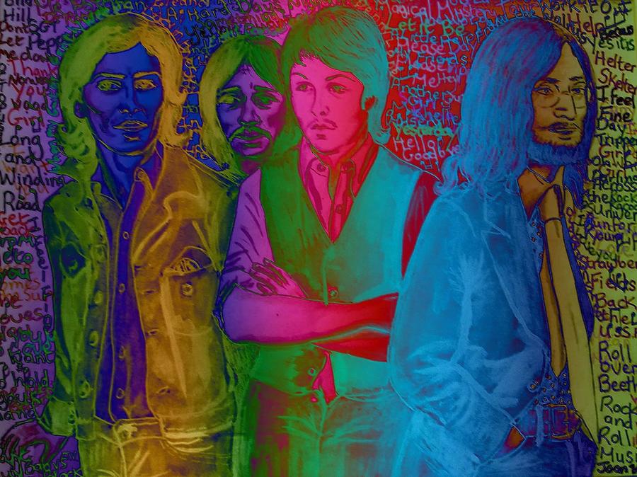 The Beatles Mixed Media - Rainbow Beatles series Blue Jacket John by Joan-Violet Stretch