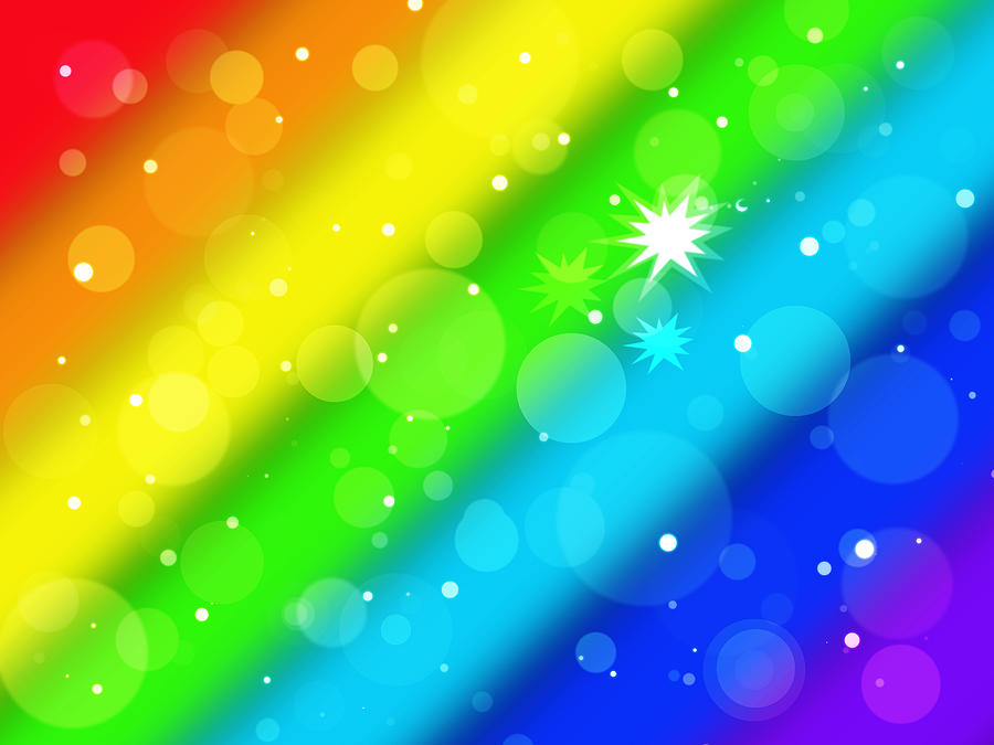 Rainbow Bokeh Circles and Stars Digital Art by Gill Billington