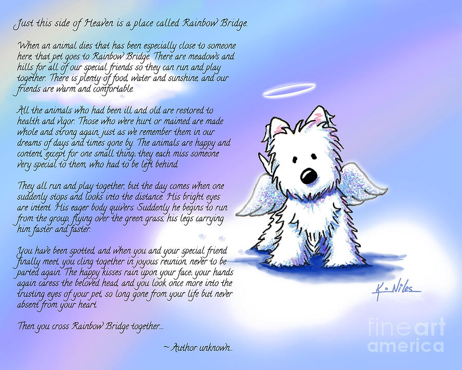 Rainbow Bridge Poem with Westie Digital Art by Kim Niles