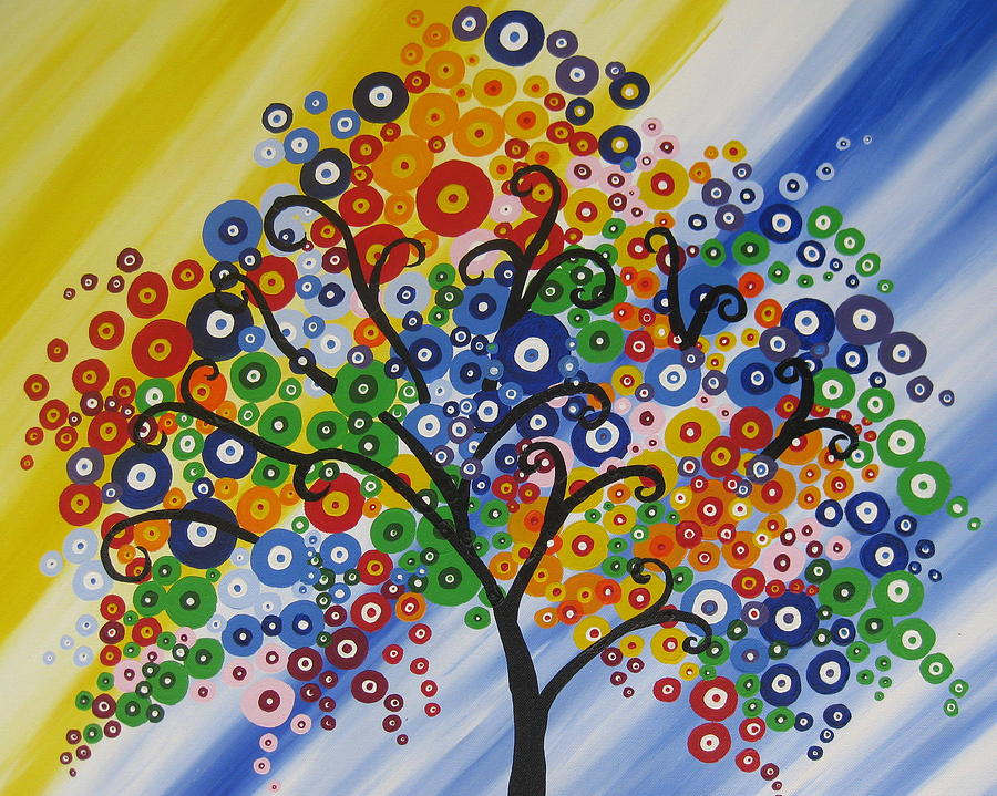 Tree Painting - Rainbow Bubble Tree by Cathy Jacobs